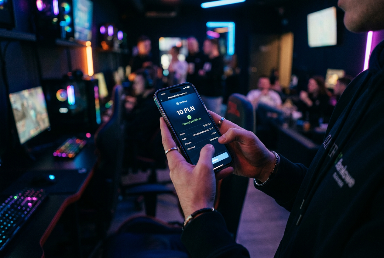 A person using a smartphone to make a small digital payment at an online casino.